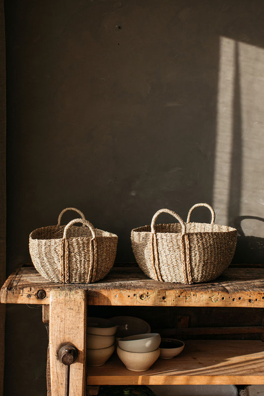 Kurv Set of 2 Oval Seagrass Baskets with Plaited Handles
