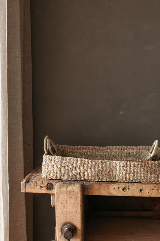 Pilvi Set of 2 Rect Seagrass Wide Basket with Plaited Handles