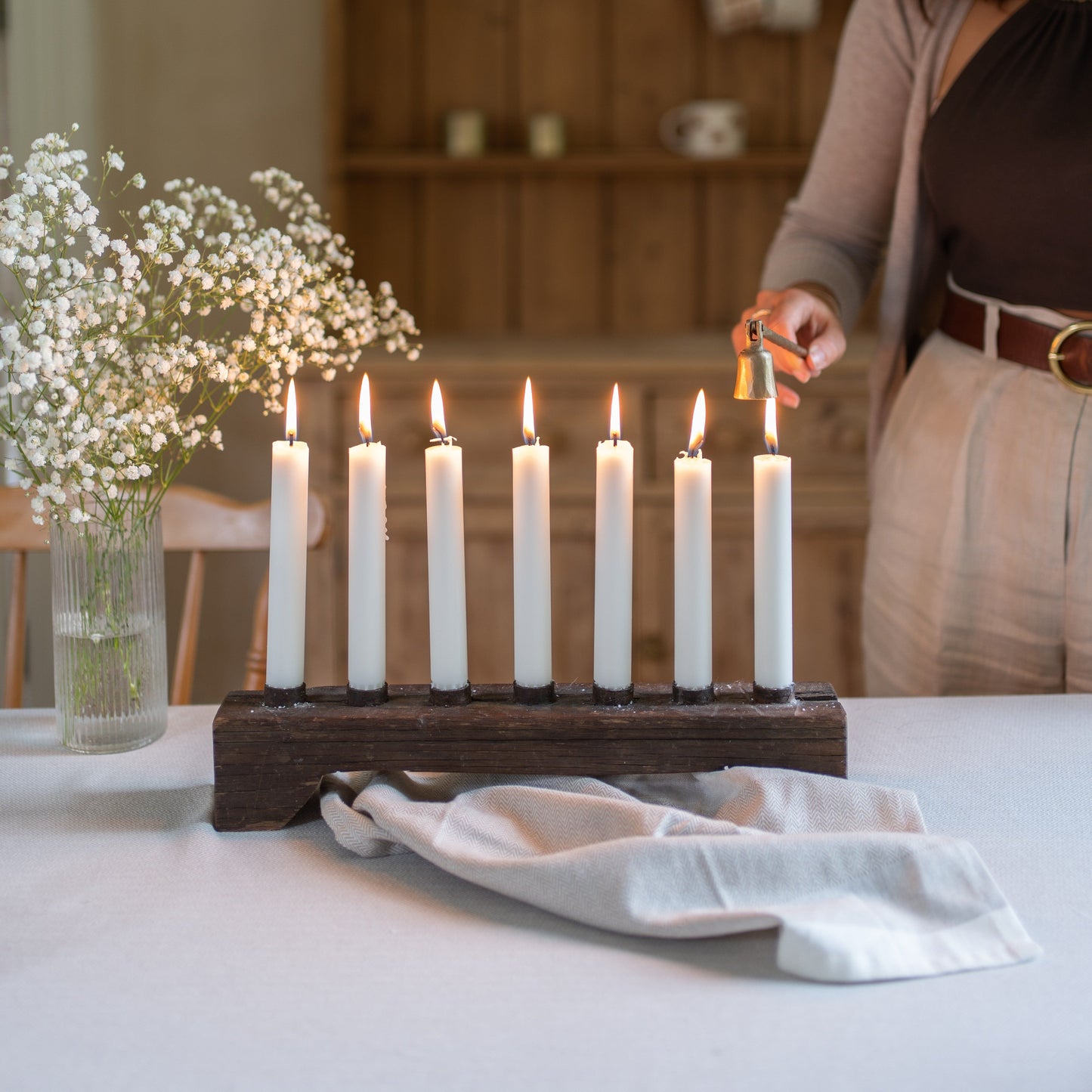 Wooden Candle Holder with 7 candle slots