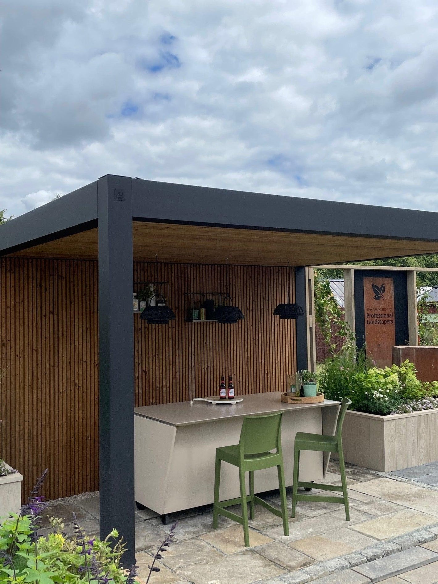 Maluwi_outdoor_canopy_with_Vlaze_ADAPT_Island_in_GHD_Exclusive_Iced_Coffee_with_APL_at_Hampton_Court_Flower_Show_2023_9 - Garden House Design