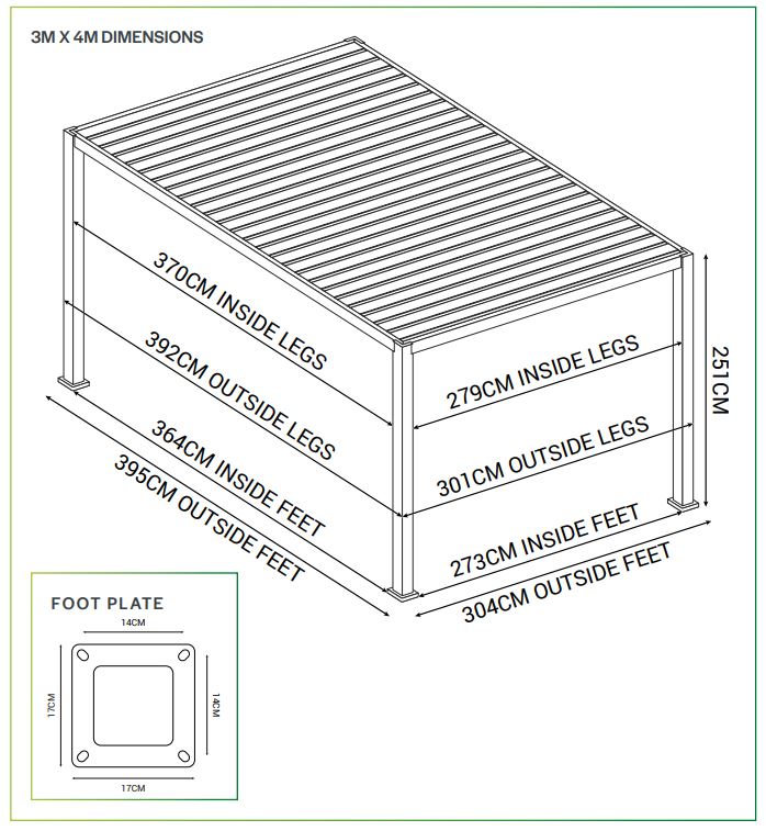 Proteus 3x4 Aluminium Pergola with Optional Sides